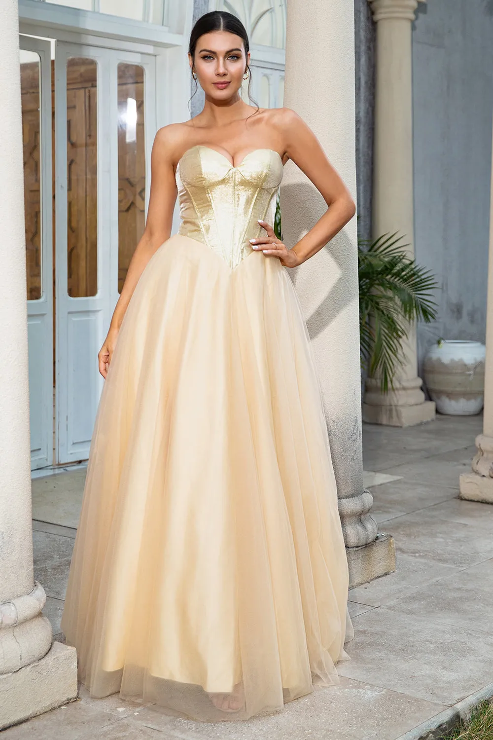 Princess A Line Sweetheart Golden Long Prom Dress sold by Zapaka product image thumbnail 3