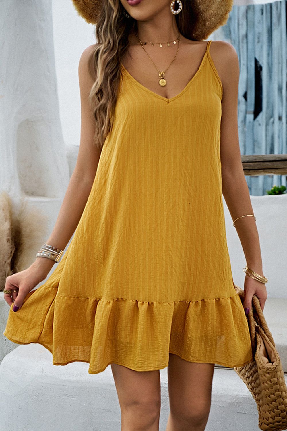 Spaghetti Straps Yellow Short Summer Dress sold by Zapaka product image thumbnail 3