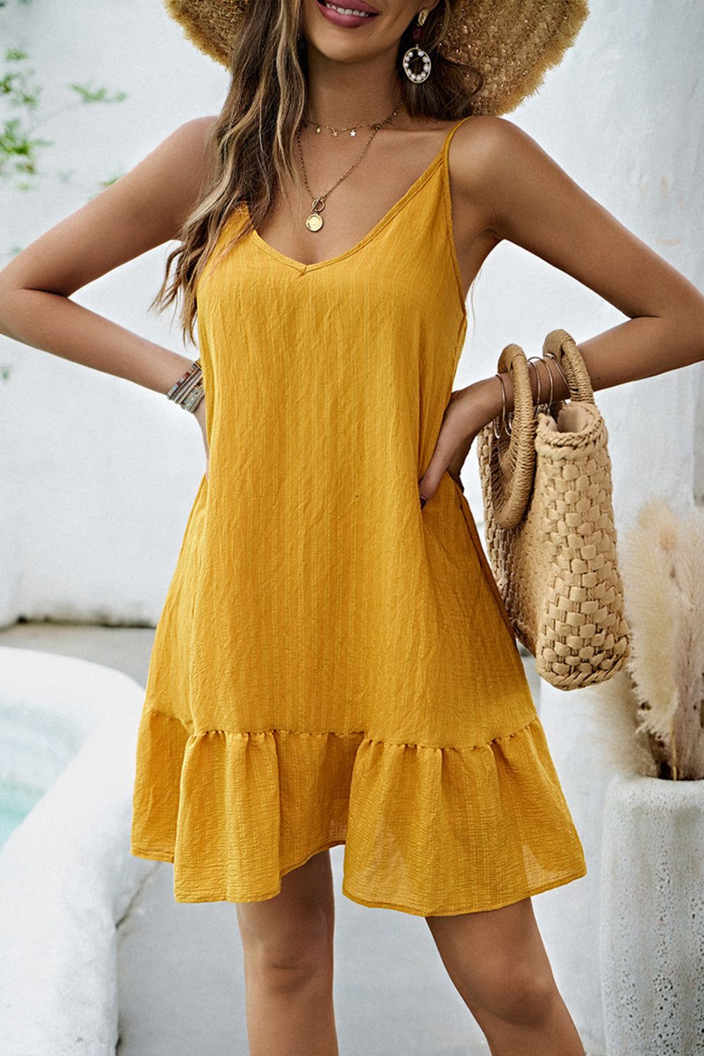 Spaghetti Straps Yellow Short Summer Dress sold by Zapaka product image thumbnail 4