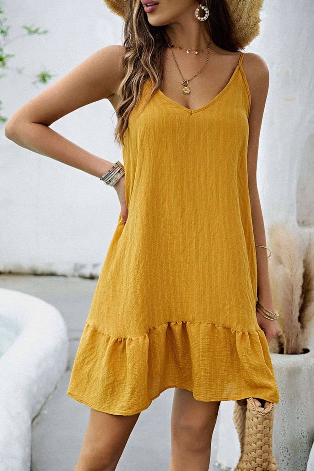 Spaghetti Straps Yellow Short Summer Dress sold by Zapaka product image thumbnail 5