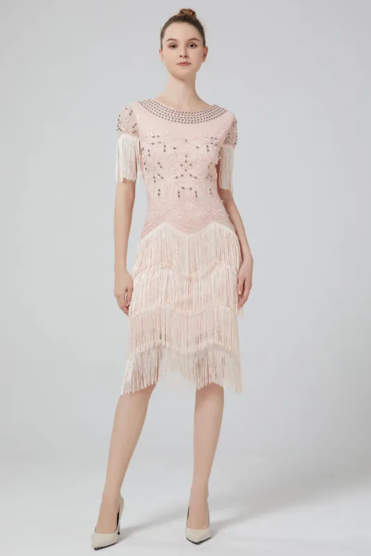 Blush Sequins 1920s Dress with Fringes sold by Zapaka