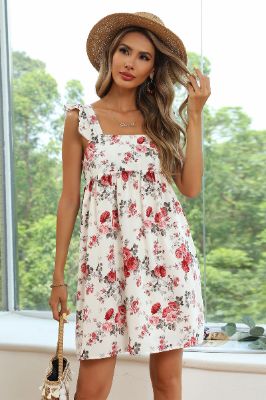 White Floral Print Casual Dress sold by Zapaka