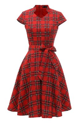 Red Plaid Vintage Plus Dress with Bowknot sold by Zapaka