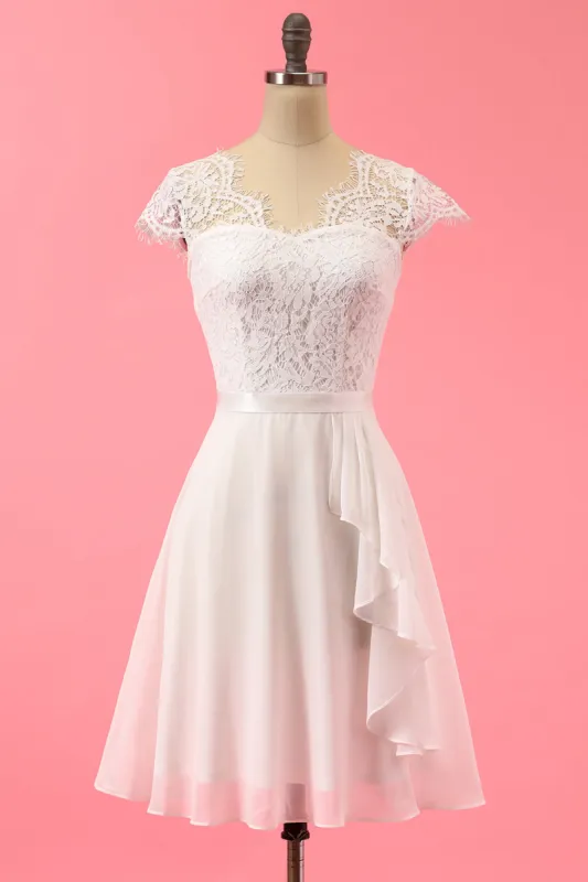 White Formal Lace Ruffle Dress sold by Zapaka
