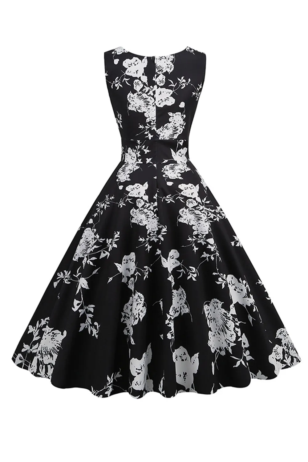 Black V Neck Print Sleeveless 1950s Dress sold by Zapaka product image thumbnail 2