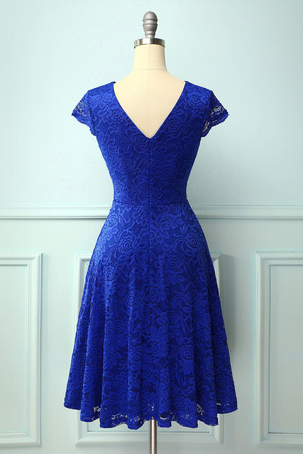 Royal Blue V Neck Midi Lace sold by Zapaka product image thumbnail 2