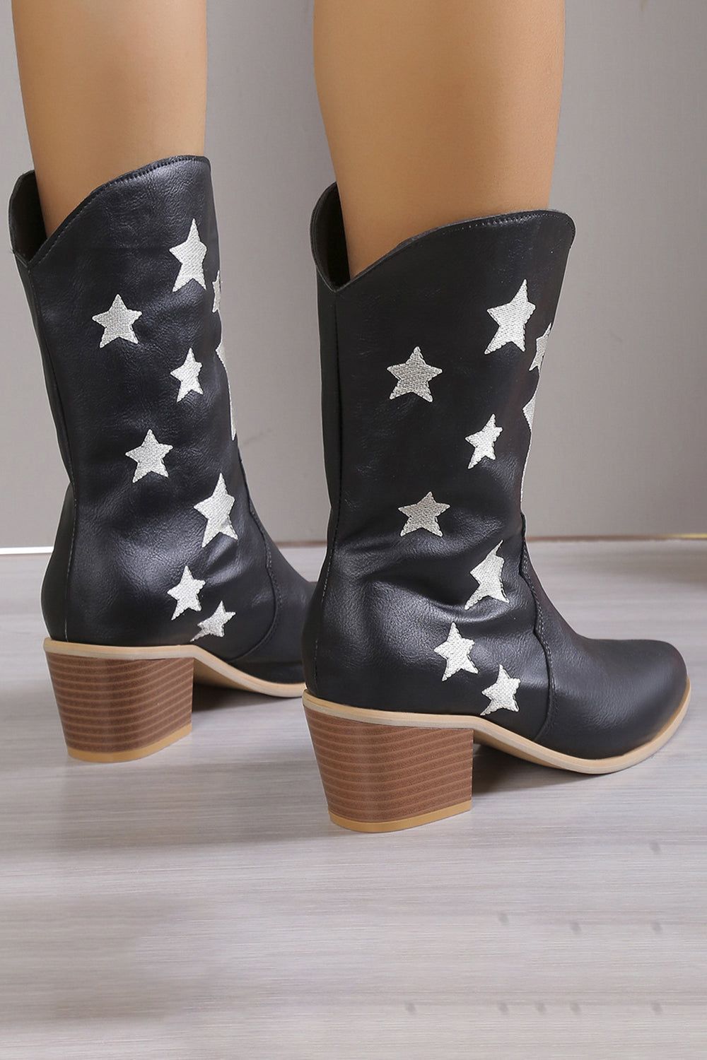 Stars Black Chunky Heel Pointed Toe Western Boots sold by Zapaka product image thumbnail 4