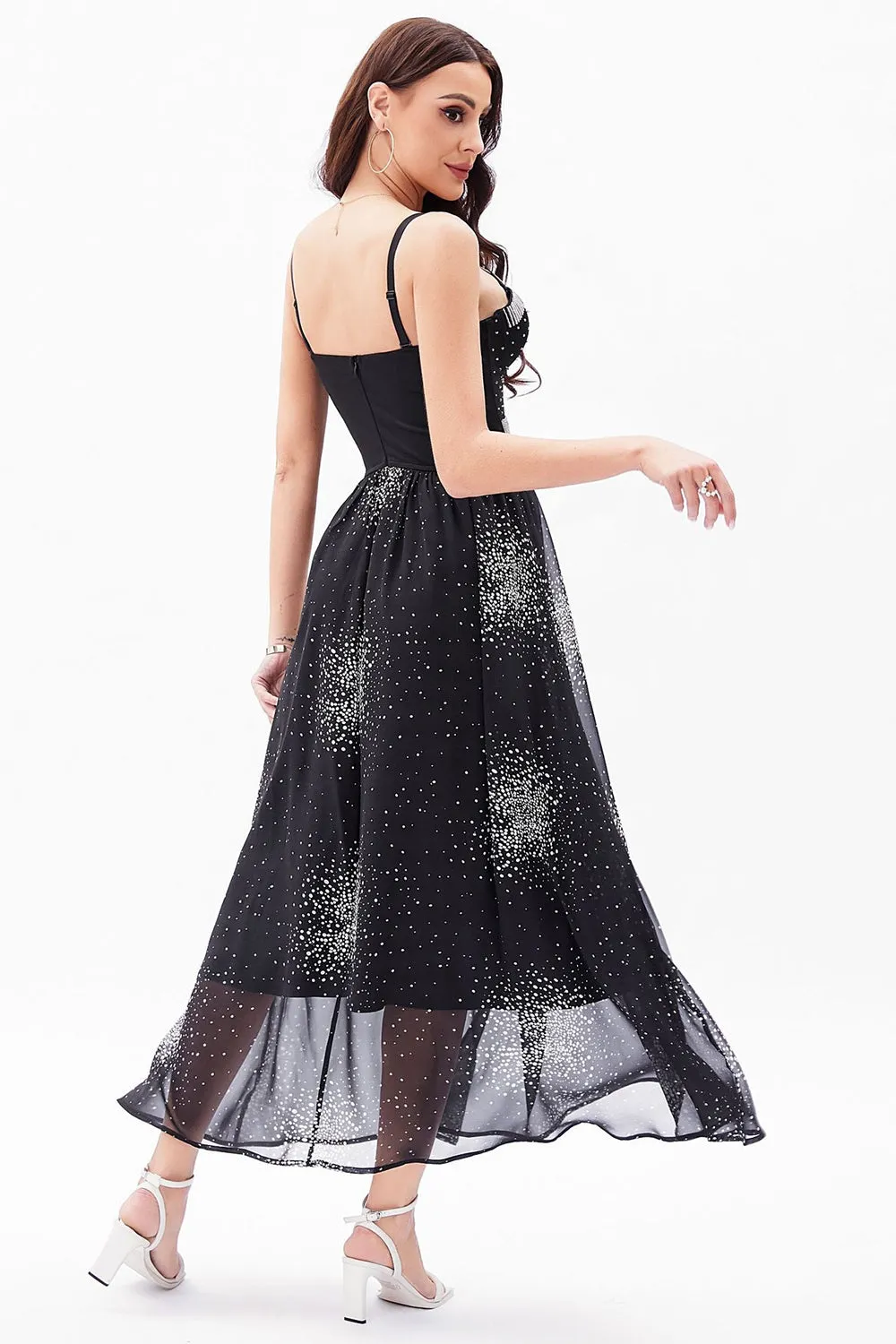 A-Line Black Spaghetti Straps Chiffon Corset Party Dress sold by Zapaka product image thumbnail 2