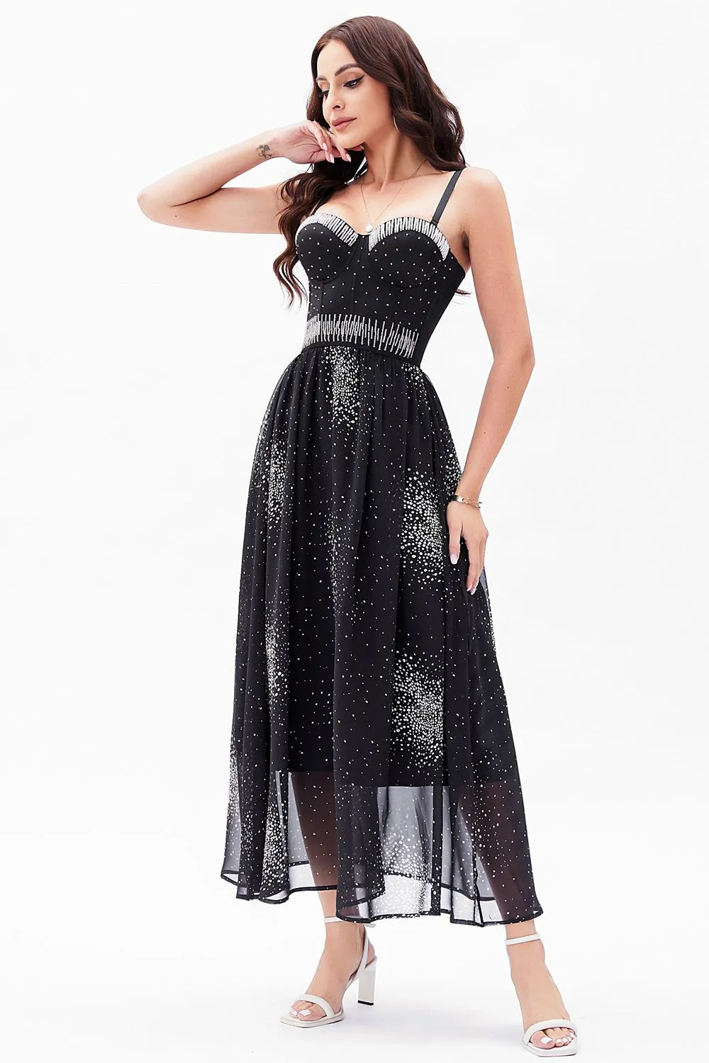 A-Line Black Spaghetti Straps Chiffon Corset Party Dress sold by Zapaka product image thumbnail 3