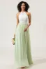A-Line Halter Neck Dusty Sage Lace and Chiffon Long Bridesmaid Dress sold by Zapaka