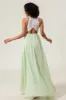 A-Line Halter Neck Dusty Sage Lace and Chiffon Long Bridesmaid Dress sold by Zapaka