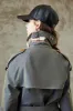 Grey Blue Double Breasted Long Trench Coat with Belt sold by Zapaka