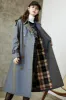 Grey Blue Double Breasted Long Trench Coat with Belt sold by Zapaka