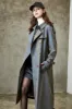 Grey Blue Double Breasted Long Trench Coat with Belt sold by Zapaka