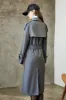 Grey Blue Double Breasted Long Trench Coat with Belt sold by Zapaka