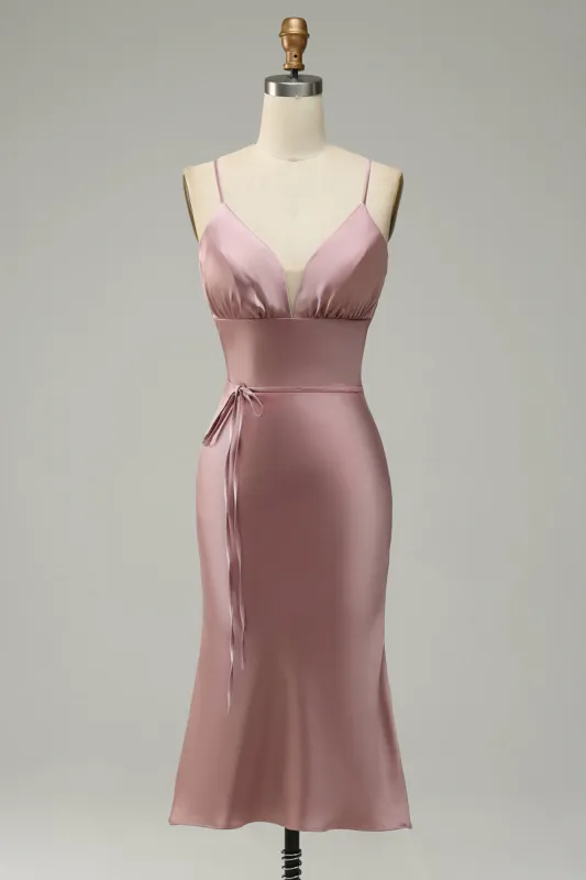 Spaghetti Straps Satin Wedding Guest Dress sold by Zapaka