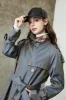 Grey Blue Double Breasted Long Trench Coat with Belt sold by Zapaka