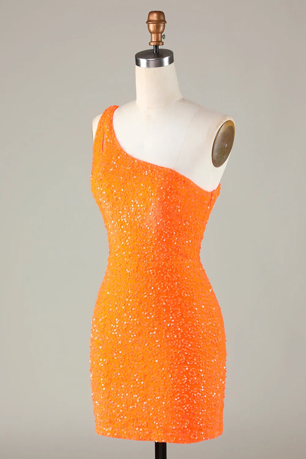 Sequins One-Shoulder Orange Tight Beading Short Homecoming Dress sold by Zapaka product image thumbnail 3
