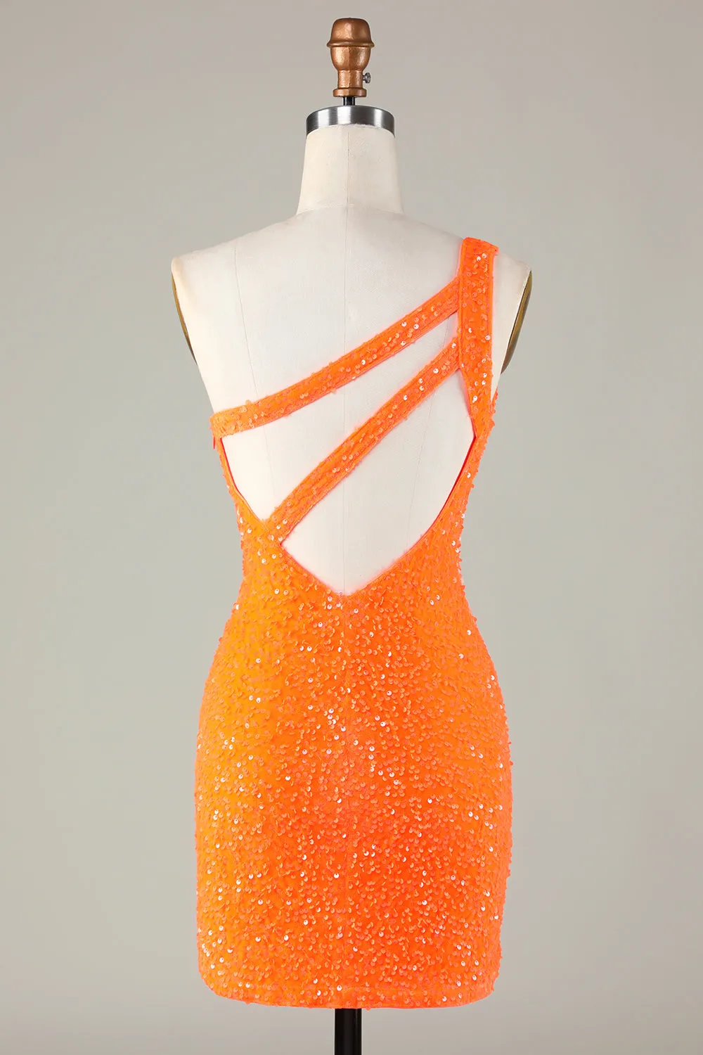 Sequins One-Shoulder Orange Tight Beading Short Homecoming Dress sold by Zapaka product image thumbnail 2