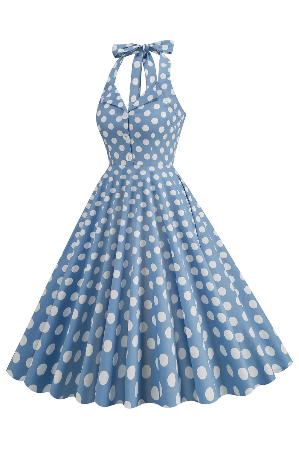 Hepburn Style Polka Dots Blue 1950s Dress sold by Zapaka product image thumbnail 3