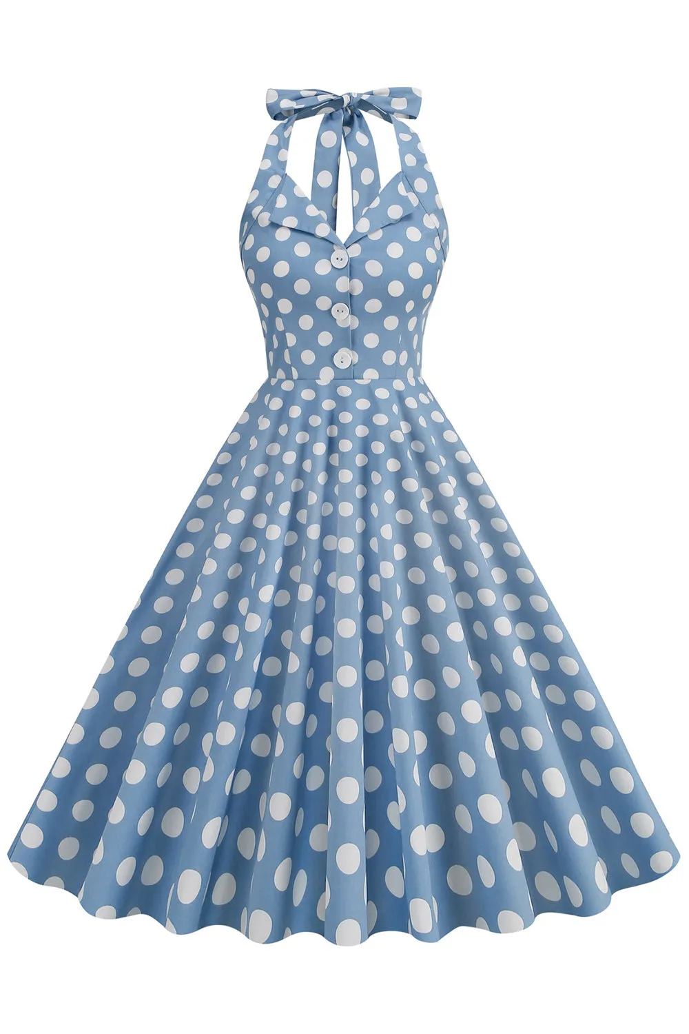 Hepburn Style Polka Dots Blue 1950s Dress sold by Zapaka