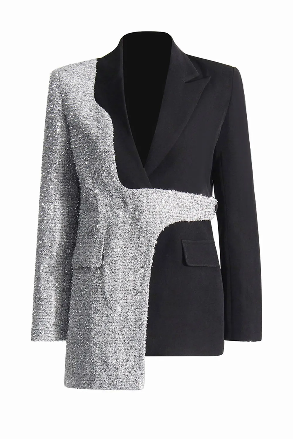 Silver Black Peak Lapel Slim Fit Women Blazer sold by Zapaka