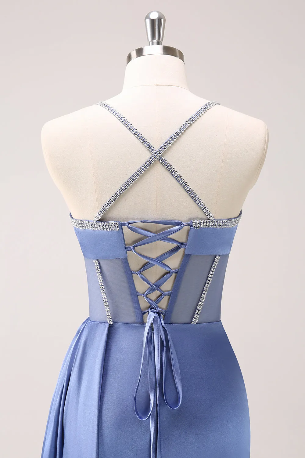 Sparkly Blue Spaghetti Straps Corset Prom Dress with Lace-Up Back sold by Zapaka product image thumbnail 5
