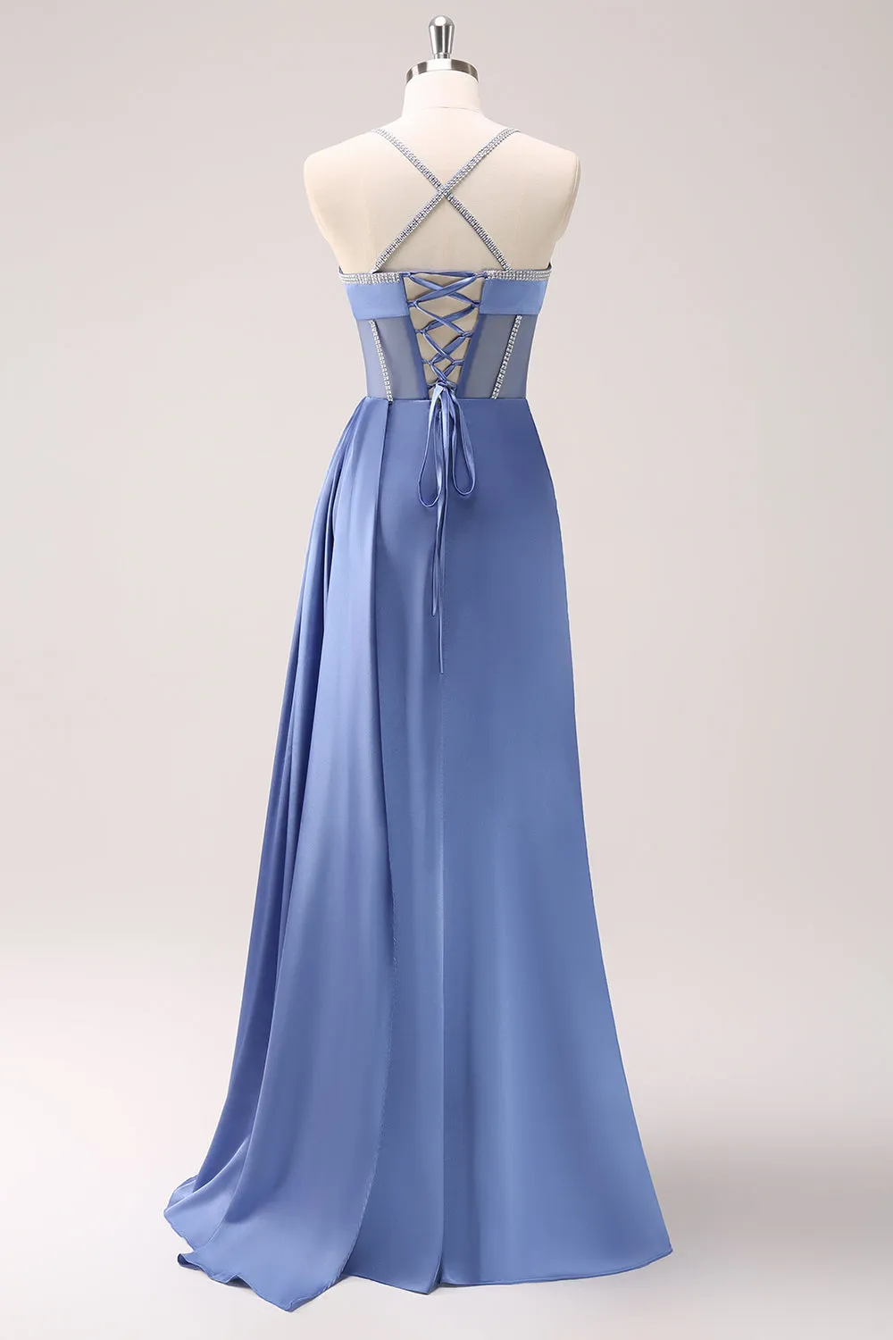 Sparkly Blue Spaghetti Straps Corset Prom Dress with Lace-Up Back sold by Zapaka product image thumbnail 2
