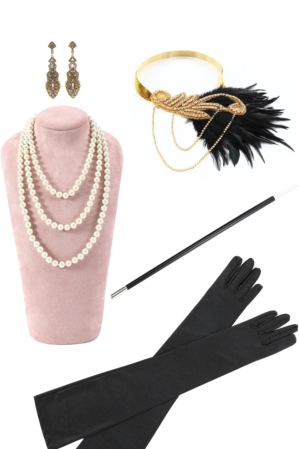 Black Green Fringed Sequins 1920s Dress with Accessories Set sold by Zapaka product image thumbnail 3