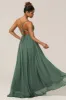 Eucalyptus Spaghetti Straps A Line Bridesmaid Dress with Slit sold by Zapaka