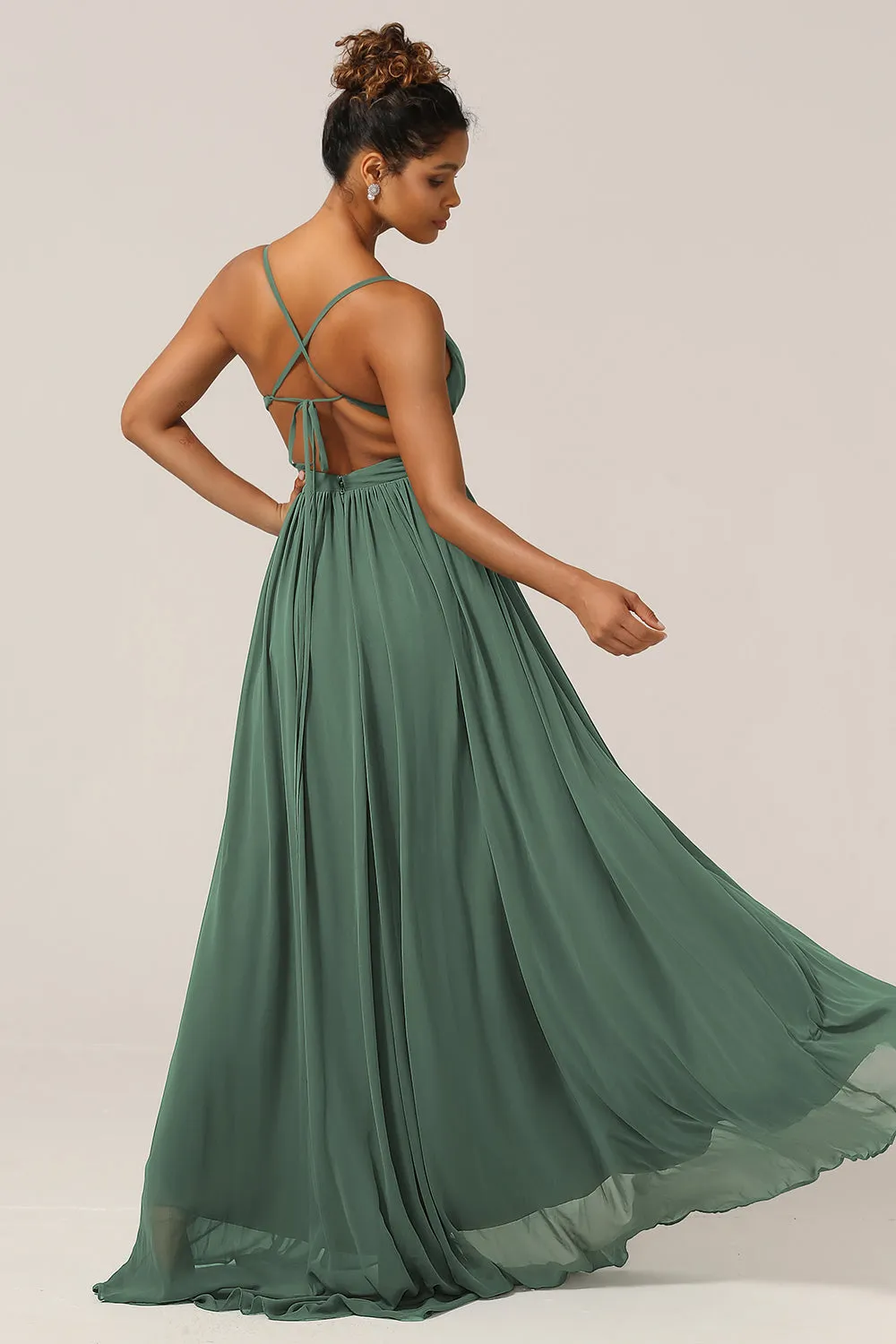 Eucalyptus Spaghetti Straps A Line Bridesmaid Dress with Slit sold by Zapaka product image thumbnail 2