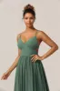 Eucalyptus Spaghetti Straps A Line Bridesmaid Dress with Slit sold by Zapaka