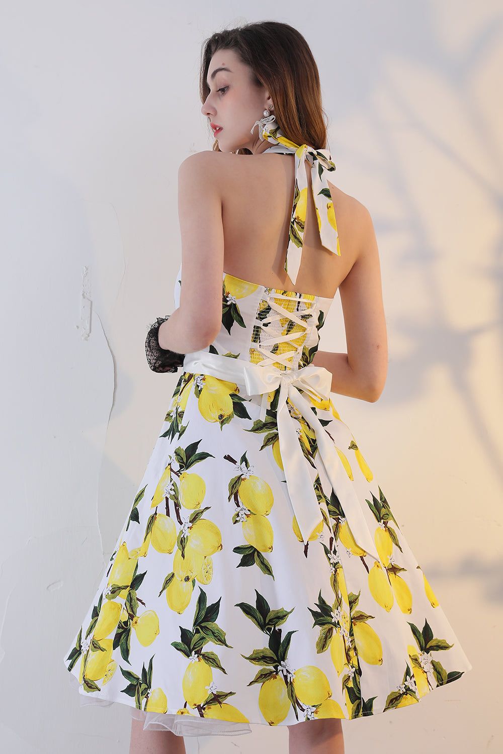 Halter Lemon Printed 1950s Dress sold by Zapaka product image thumbnail 2