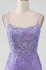 Sparkly Lilac Bodycon Sequins Appliques Short Homecoming Dress with Slit sold by Zapaka