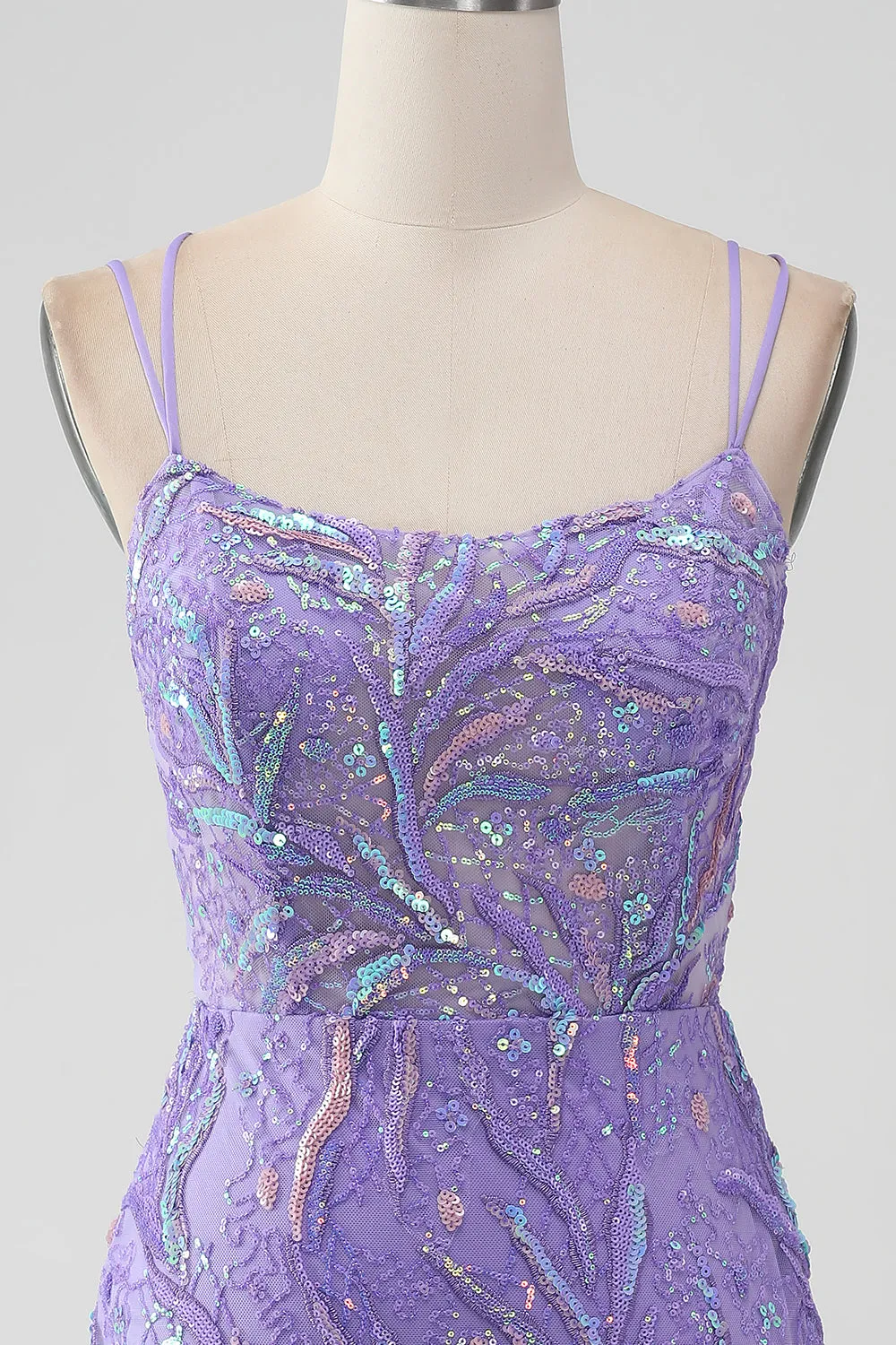 Sparkly Lilac Bodycon Sequins Appliques Short Homecoming Dress with Slit sold by Zapaka product image thumbnail 4