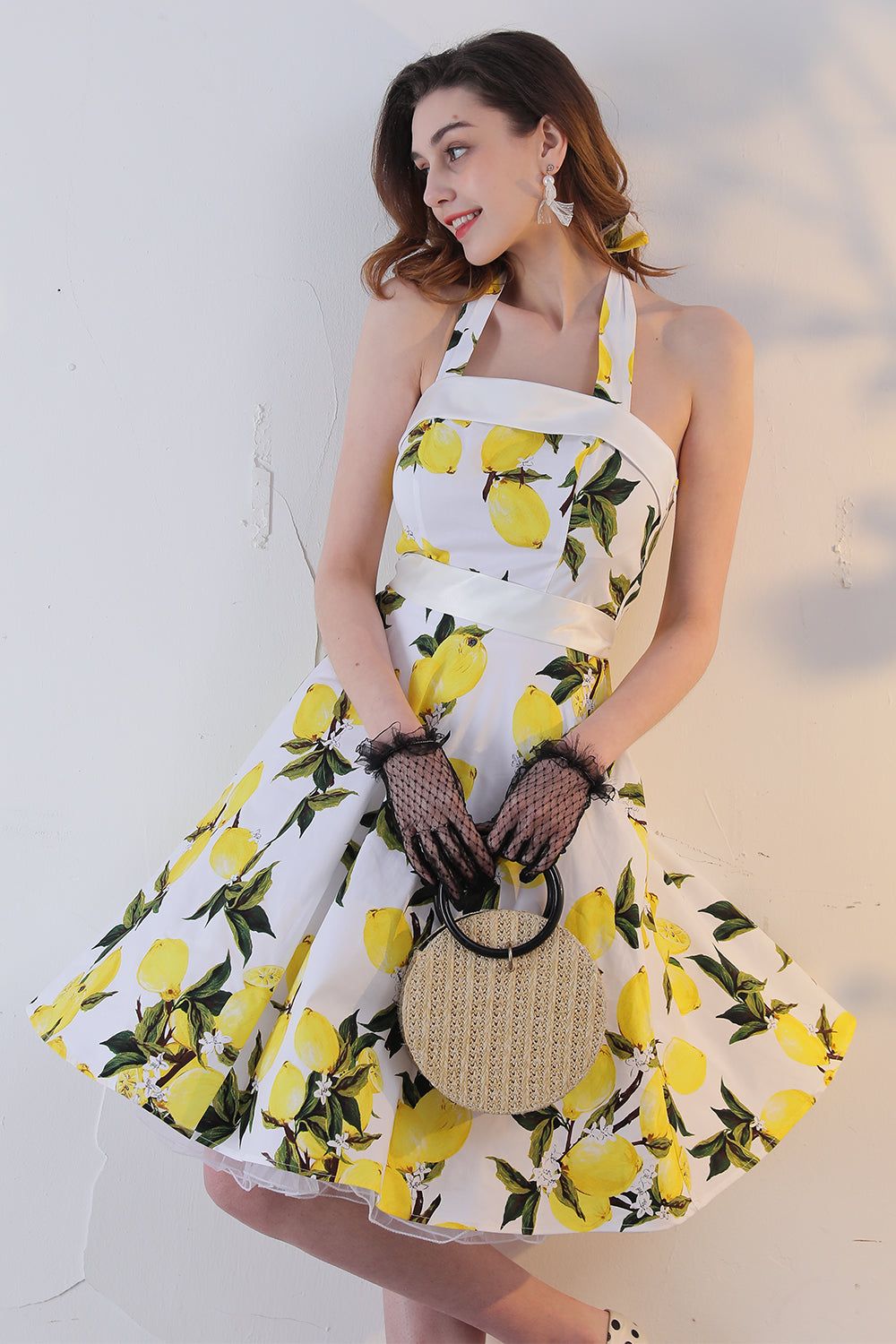 Halter Lemon Printed 1950s Dress sold by Zapaka product image thumbnail 3
