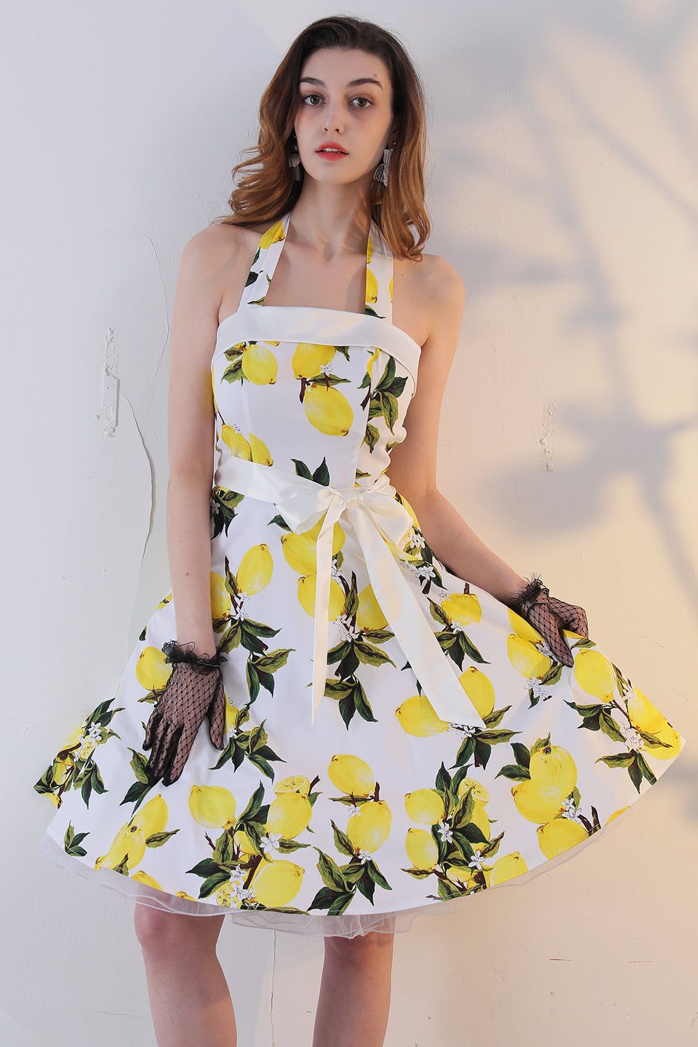 Halter Lemon Printed 1950s Dress sold by Zapaka