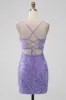 Sparkly Lilac Bodycon Sequins Appliques Short Homecoming Dress with Slit sold by Zapaka