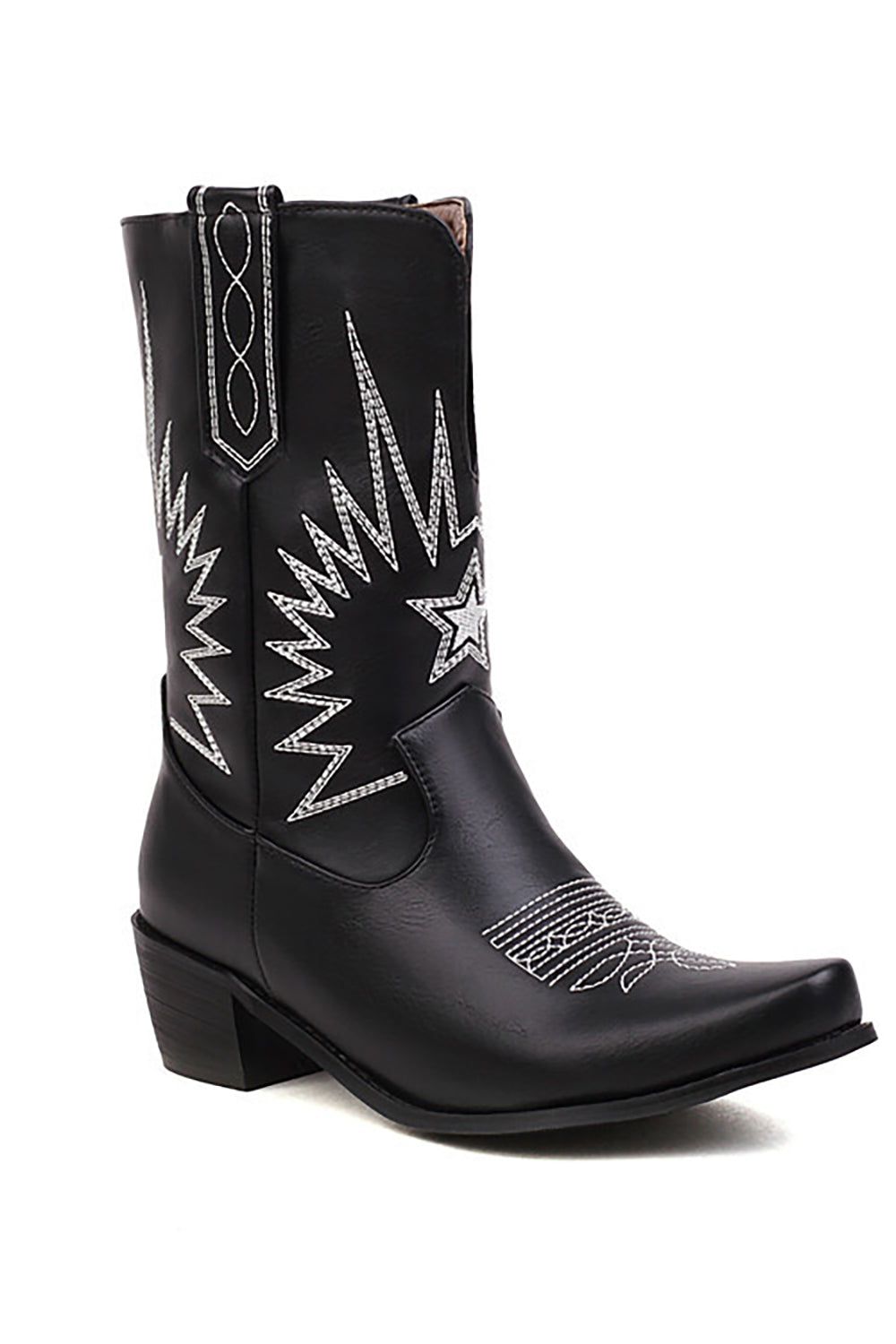 Black Stitching Mid Calf Chunky Heel Western Boots sold by Zapaka product image thumbnail 5