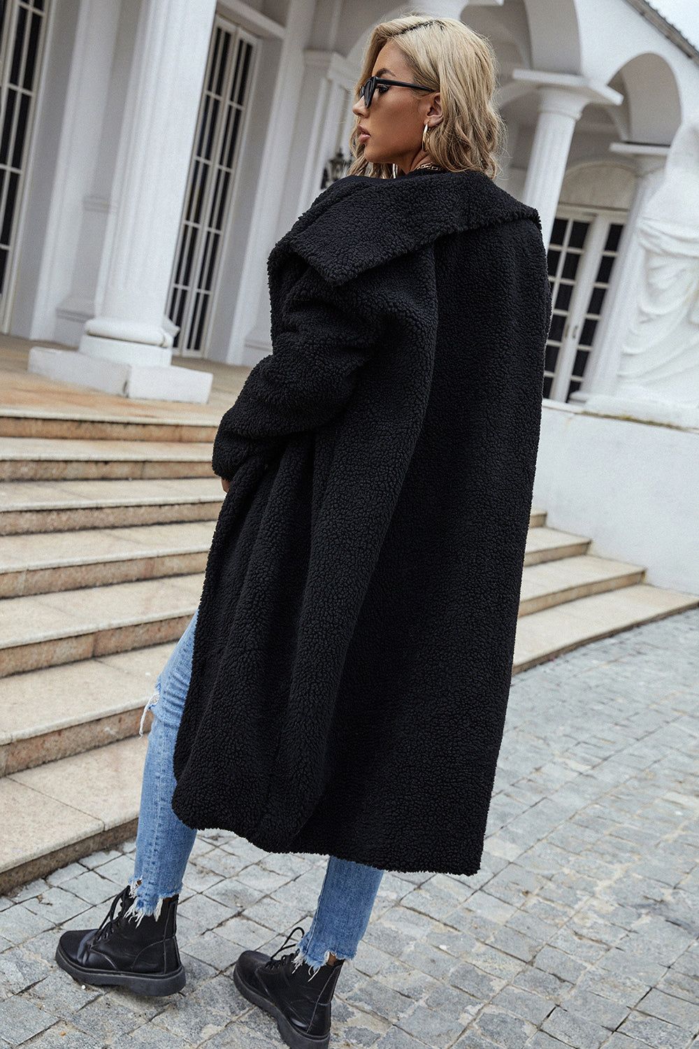 Black Lapel Neck Long Faux Fur Women Coat sold by Zapaka product image thumbnail 2
