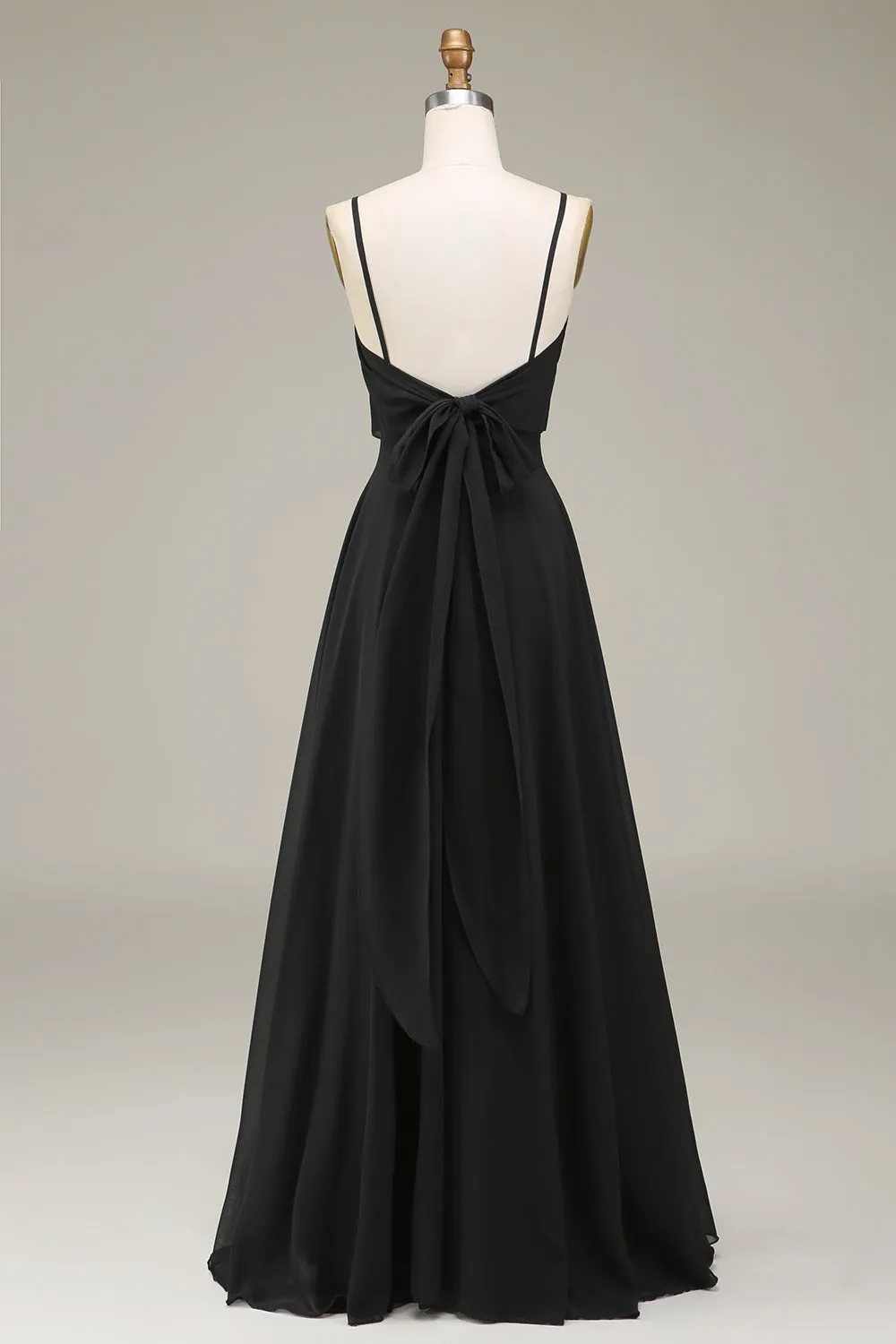 A-Line Spaghetti Straps Black Chiffon Long Bridesmaid Dress sold by Zapaka product image thumbnail 2
