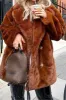 Orange Lapel Neck Open Front Faux Fur Midi Women Coat sold by Zapaka