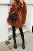 Orange Lapel Neck Open Front Faux Fur Midi Women Coat sold by Zapaka