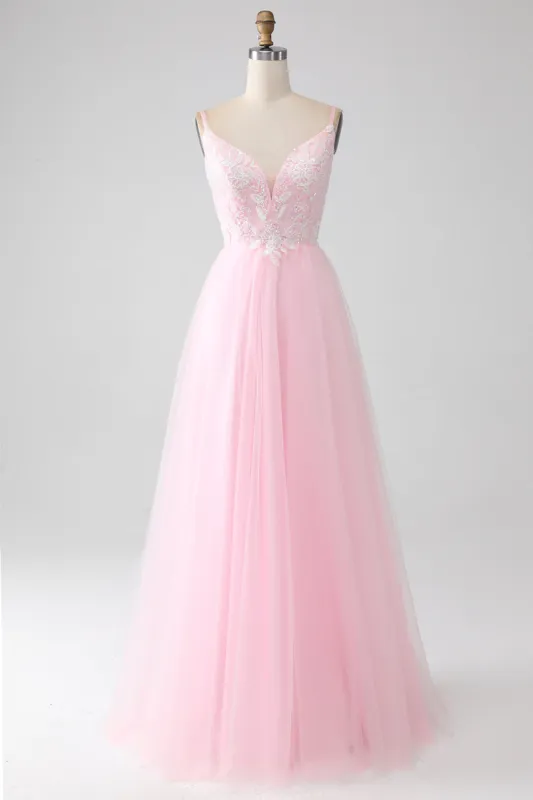 Light Pink A-Line Spaghetti Straps Prom Dress with Beading sold by Zapaka