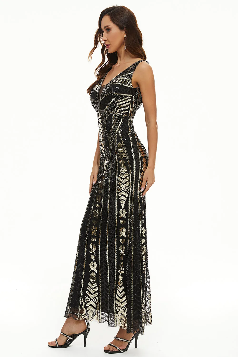Sequin V-neck Sheath Long Formal Dress sold by Zapaka product image thumbnail 2