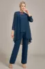Navy Long Sleeves 3 Pieces Mother of the Bride Pant Suits sold by Zapaka