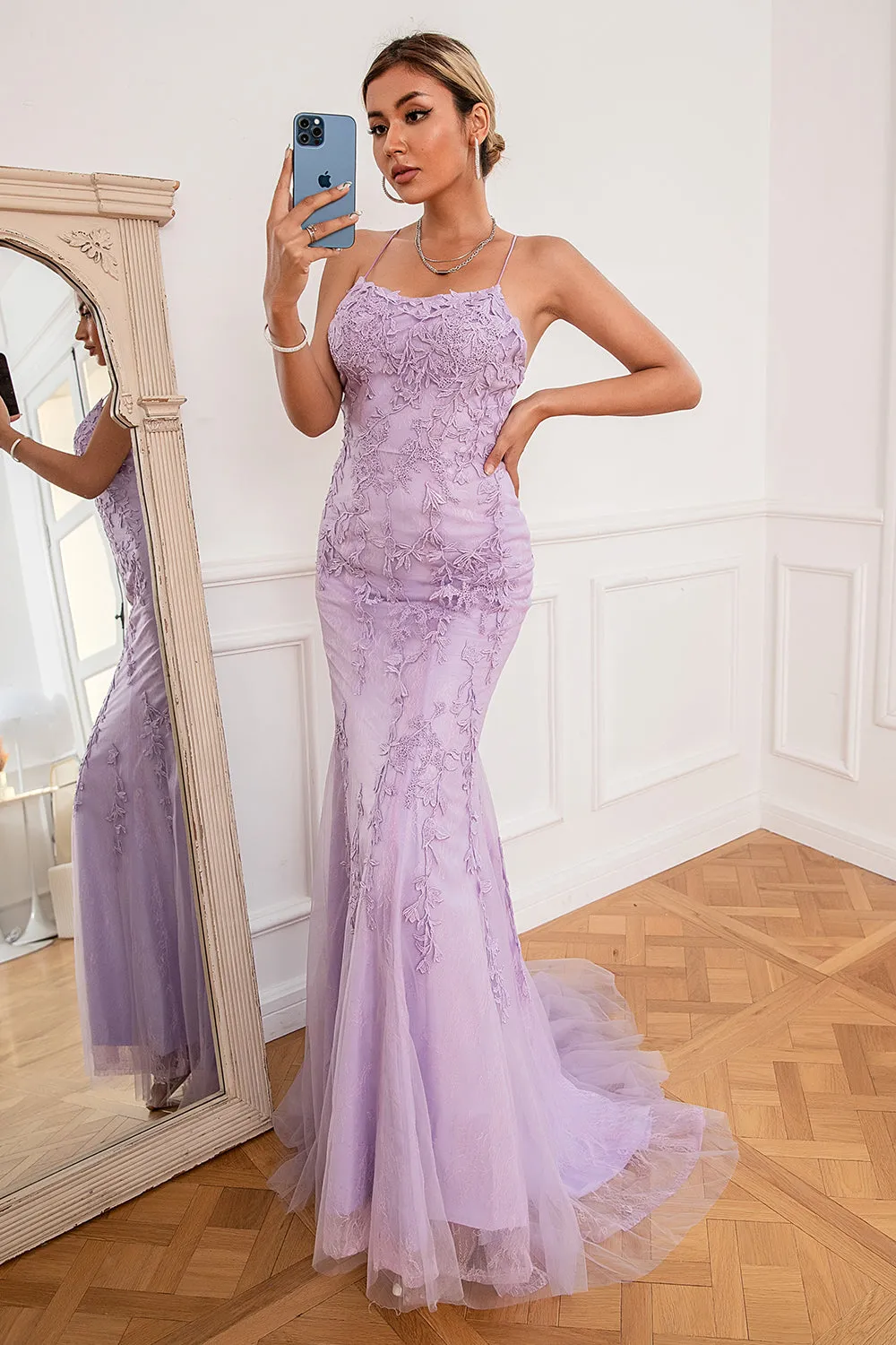 Light Purple Mermaid Long Prom Dress with Appliques sold by Zapaka product image thumbnail 4