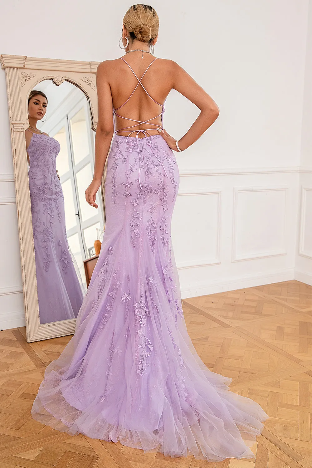 Light Purple Mermaid Long Prom Dress with Appliques sold by Zapaka product image thumbnail 2