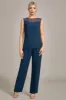 Navy Long Sleeves 3 Pieces Mother of the Bride Pant Suits sold by Zapaka