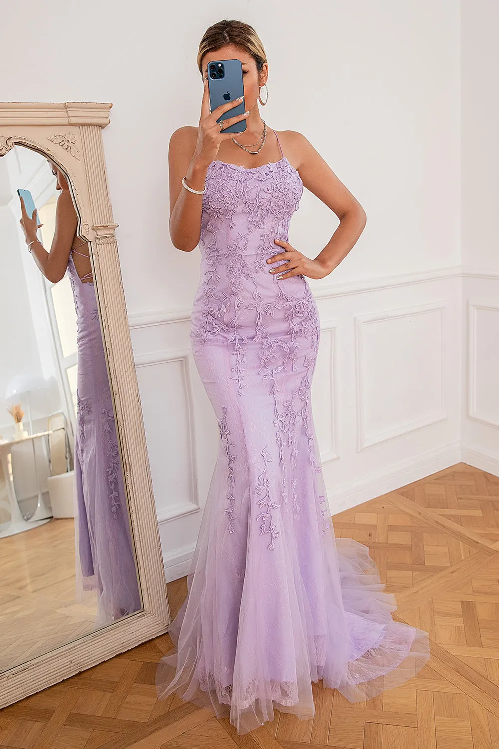 Light Purple Mermaid Long Prom Dress with Appliques sold by Zapaka product image thumbnail 5
